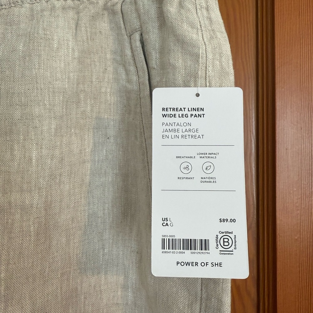 NWT Athleta Retreat 100% Linen Wide Leg Pant Size Large L in color ‘Undyed’ - Picture 7 of 8